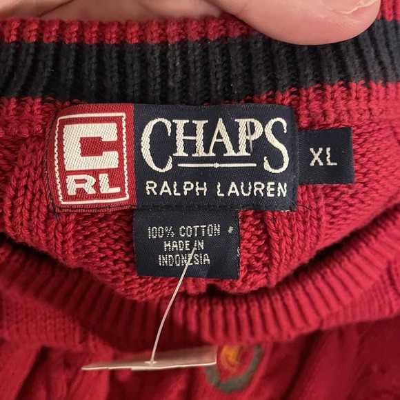 NWT Vintage Chaps Ralph Lauren Crew Neck Cable Knit Classic Red Sweater Mens XL - Picture 6 of 6